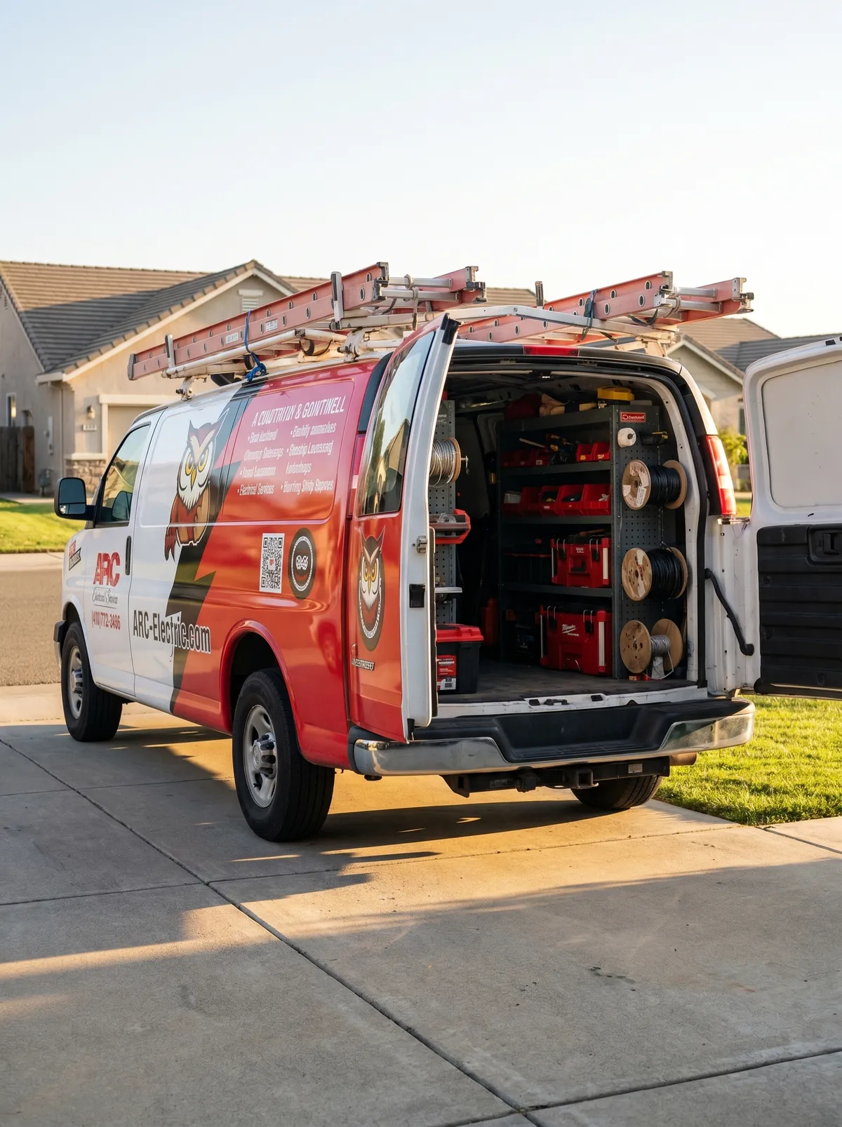 ARC Electrical Services Van with the back doors open