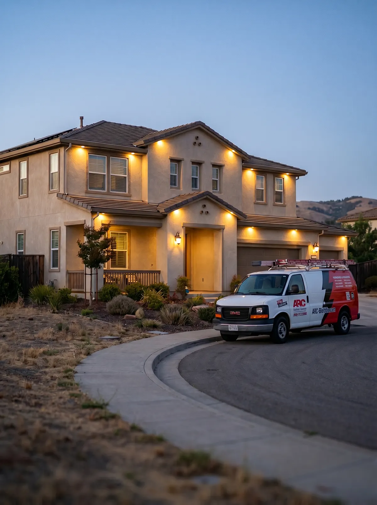 ARC Electrical Services van parked outside a home